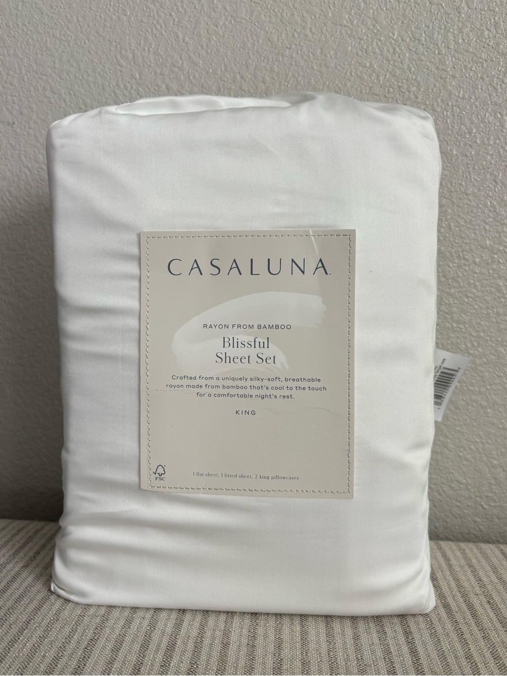 NWT King 400 Thread Count Rayon from Bamboo Sheet Set White - Casaluna